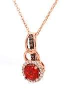 LeVian chocolatier cushion fire opal and white and chocolate diamond halo pendant on chain