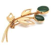 Gold plated Malachite flower brooch