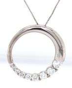 14kt White gold 1ctw diamond Journey circle pendant on chain