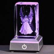 3D Crystal Guardian Angel with Colorful Light Base