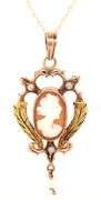 Antique Cameo and seed pearl pendant on chain