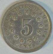 Fully struck AU/Unc 1869 Shield Nickel