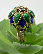 Vintage 14K Yellow Gold Enamel & Diamond Flower Ring