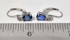 Elegant 14K White Gold Synthetic Blue Sapphire Gemstone and Diamond Dangle Earrings
