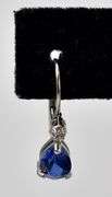 Elegant 14K White Gold Synthetic Blue Sapphire Gemstone and Diamond Dangle Earrings