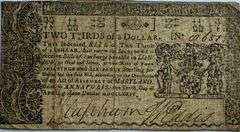 Maryland April 1774 2/3 Dollar Note
