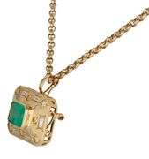 4.70ct Emerald and 2.30ctw Yellow and White Diamond Pendant Necklace in 18K