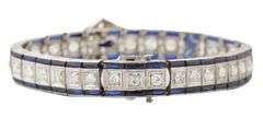 3.00ctw Old European Diamond and Synthetic Sapphire Art Deco Bracelet in 18K