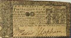 Maryland April 1774 $2 Note. Md 67