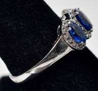 Synthetic Blue Sapphire and CZ Gemstone Ring in 925 Sterling Silver