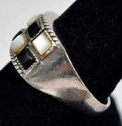 Black Onyx and Mother of Pearl Gemstone Ring in Sterling Silver