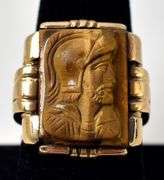 Charming 10K Yellow Gold Tiger's Eye Gemstone Men's Ring
