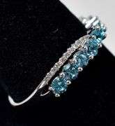 Blue Topaz and CZ Gemstone Ring in Sterling Silver