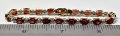 Elegant 10K Yellow Gold Red Garnet Gemstone and Diamond Bracelet