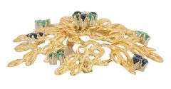 Vintage Toliro Emerald Sapphire and Diamond Brooch in 18K
