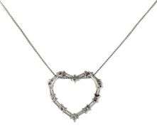 0.70ctw Baguette and Round Diamond Open Heart Pendant Necklace in 14K