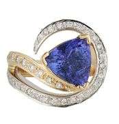 Trillion Cut Tanzanite and1.00ctw Diamond Swirl Two Tone Statement Ring in 14K