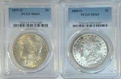 Great Gem BU 1898-O & 1899-O Morgan Silver Dollars. PCGS MS65