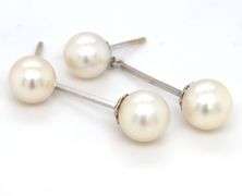 14kt White gold 7-7.5mm pearl dangle earrings