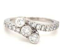 14kt White gold 1ctw 3 diamond bypass ring