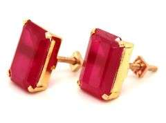 Beautiful 14K YG Synthetic Ruby Earrings