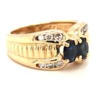 14kt Yellow gold double oval sapphire and channel set diamond ring