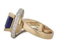Trillion Cut Tanzanite and1.00ctw Diamond Swirl Two Tone Statement Ring in 14K