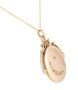 Antique 0.22ctw Diamond Crescent Moon and Star Locket Pendant Necklace in 14K