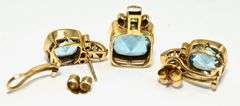 Elegant 18K Yellow Gold Blue Topaz Earrings and Pendant