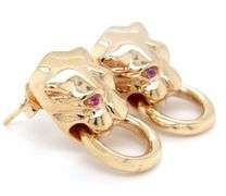 18kt Yellow gold Panther ruby eyes earrings