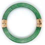 Green Jade hinged bangle bracelet in yellow gold