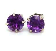 14kt White gold round amethyst stud earrings