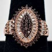 Brown and Clear Gemstone Ring in Rose Gold Vermeil 925 Sterling Silver