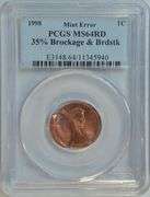 Impressive 1998 Lincoln Cent Error, 35% Brockage & Brdstk, PCGS MS64RD