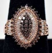 Brown and Clear Gemstone Ring in Rose Gold Vermeil 925 Sterling Silver