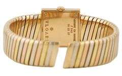 Bvlgari Tubogas Quadrato SQ222T, 22mm, Black Dial, Tri Gold Ladies Watch