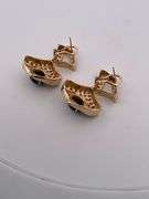 CERTIFIED 18K YELLOW GOLD DIAMOND AND SAPPHIRE DANGLING EARRINGS