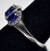 Synthetic Blue Sapphire and CZ Gemstone Ring in 925 Sterling Silver