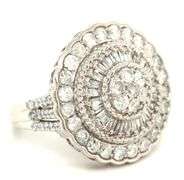 10kt White gold 2ctw round and baguette halo diamond cluster ring