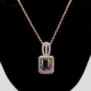 Set of 14K Rose Gold Chain with Diamonds & Bi-color Topaz Pendant & Ring