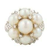 Antique Pearl and 0.35ctw Diamond Cluster Ring in 14K
