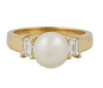 8.0MM Pearl and 0.30ctw Baguette Cut Diamonds Statement Ring in 18K