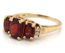 10kt Yellow gold 3 oval Garnet and diamond ring