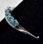 Blue Topaz and CZ Gemstone Ring in Sterling Silver