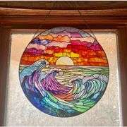Stained Glass Clouds and Sea Waves Suncatcher