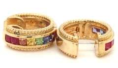 18kt Yellow gold multi color sapphire hoop earrings