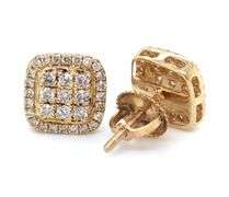 10kt Yellow gold 0.50ctw Square halo diamond cluster stud earrings