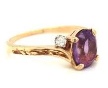 10kt Yellow gold amethyst and diamond ring