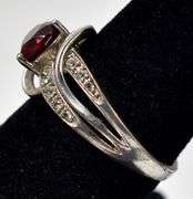 Red Garnet and CZ Gemstone Ring in Sterling Silver