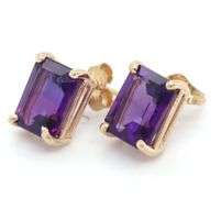 14kt Yellow gold Emerald cut amethyst stud earrings